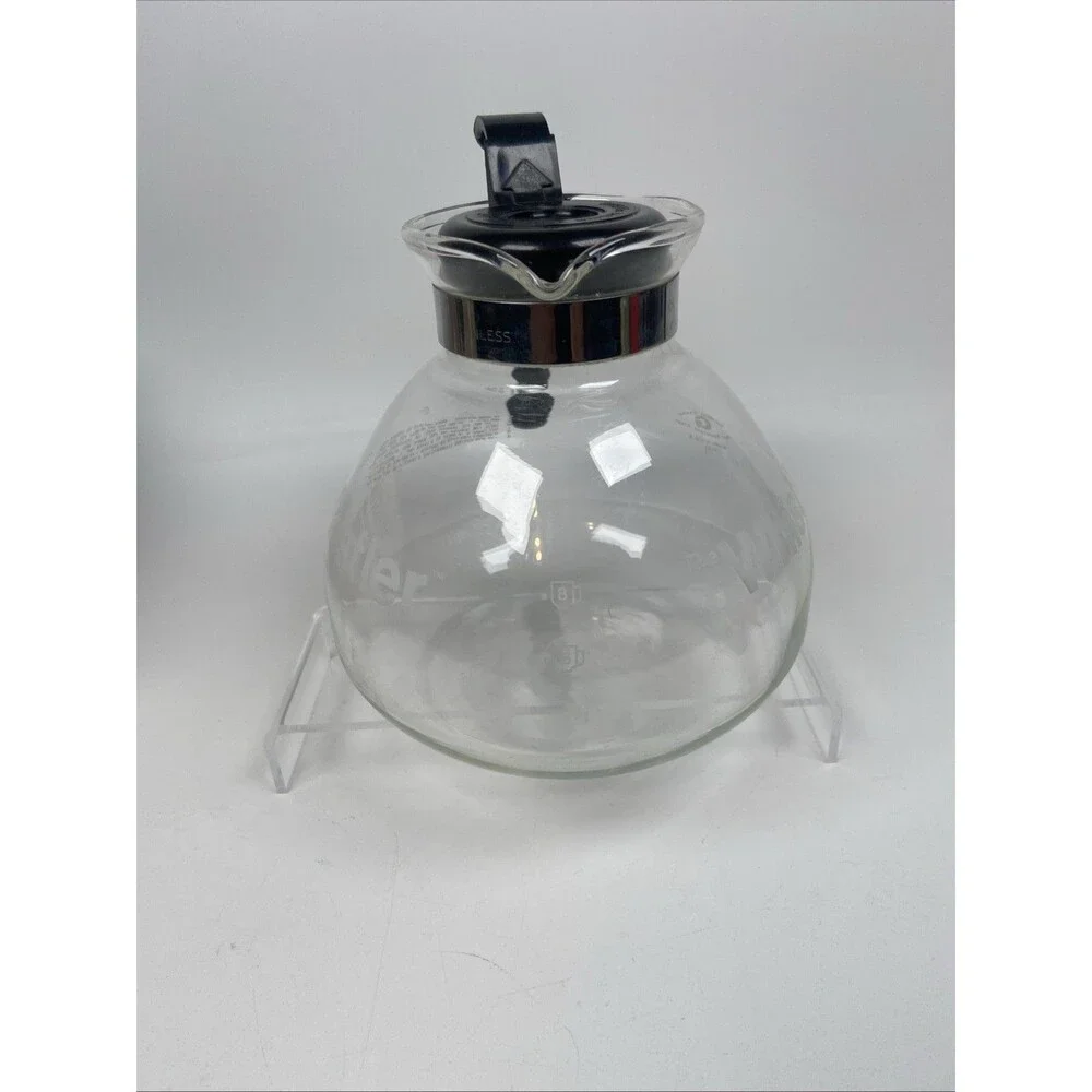 Vintage Gemco The Whistler Glass Coffee Tea Pot  Carafe 10 Cup Black Handle